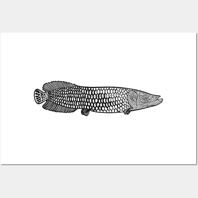 Arapaima Ink Art - light colors Wall Art by Green Paladin